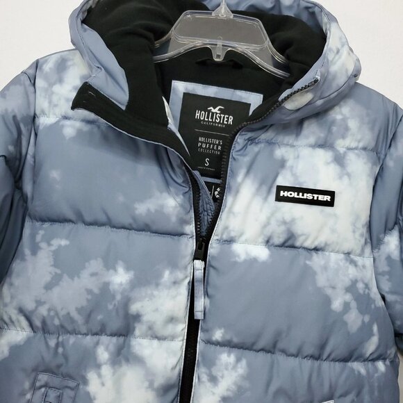 Hollister Men’s Fleece-Lined Full Zip Hooded Puffer Jacket Slate Tie-Dye - Small - Picture 3 of 15